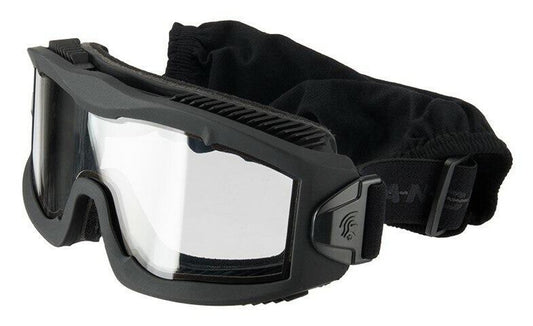 Lancer Tactical AERO Series Dual Pane Airsoft Goggles in black, featuring anti-fog dual-pane lenses, UV protection, wide field of view, and lightweight design for airsoft gameplay.