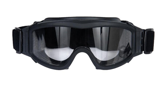 "Lancer Tactical airsoft safety goggles with an OD green frame, featuring a clear anti-fog lens and adjustable padded strap for secure and comfortable fit during outdoor activities