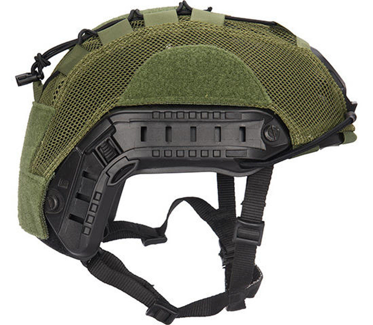 Lancer Tactical BUMP Helmet Cover in Medium, OD Green – Close-up of the adjustable straps for a snug fit and helmet protection
