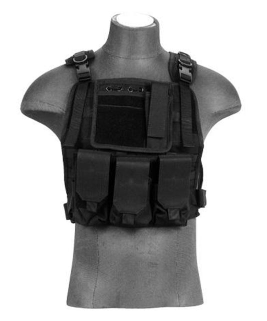 Black Lancer Tactical MOLLE Plate Carrier Vest with adjustable shoulder and waist straps