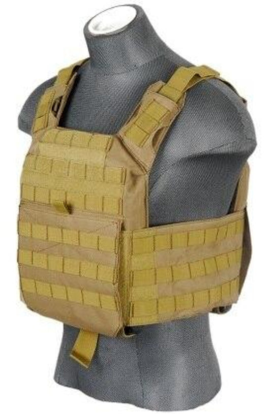 Lancer Tactical CA-313T Speed Attack Plate Carrier in Coyote Brown – Front and Side View