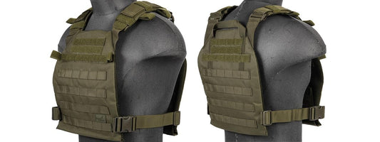 Lancer Tactical CA-883 Lightweight Plate Carrier, OD Green – Front Left side view and Back Right Angle view