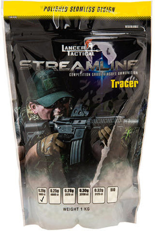 Lancer Tactical Streamline 0.32g Green Tracer Airsoft BBs – 3125 Rounds – Glow-in-the-dark airsoft ammunition in bottle packaging