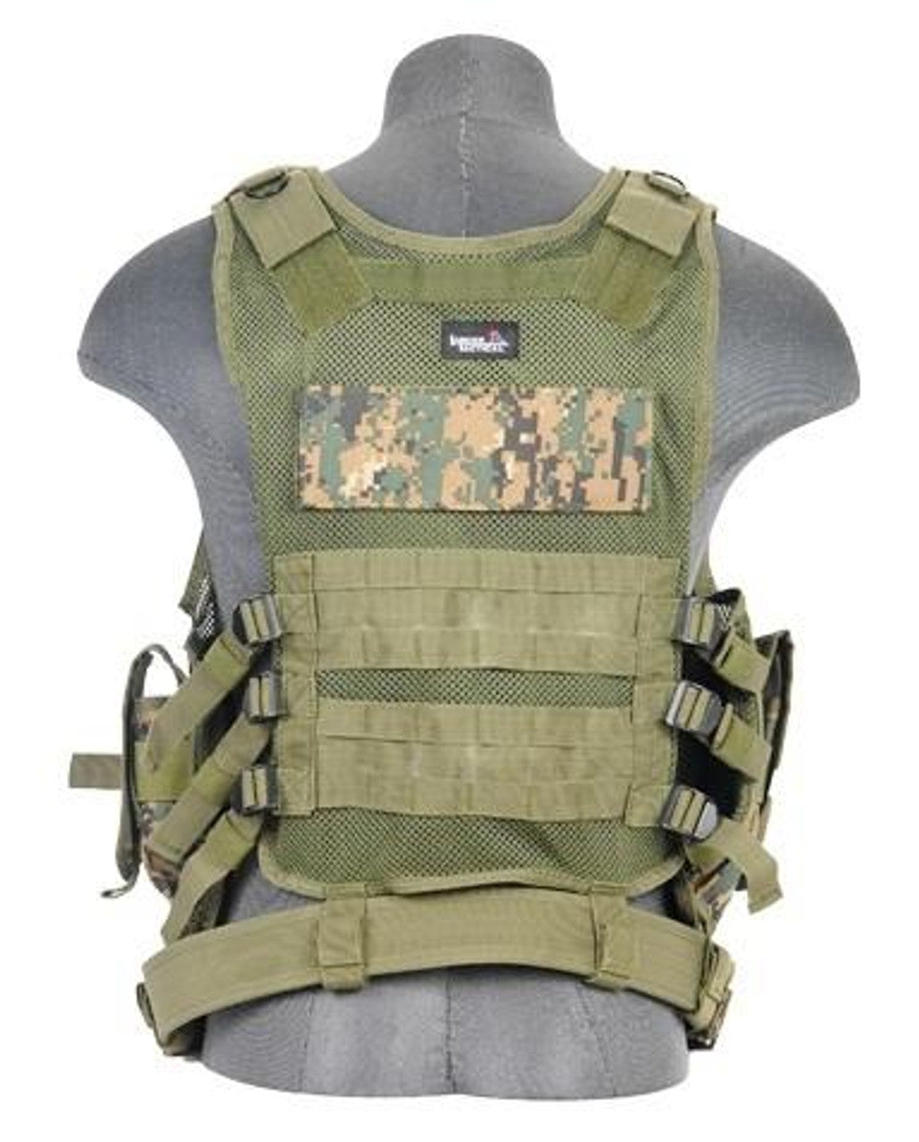 Adjustable Lancer Tactical Cross Draw Vest in Digital MARPAT camo for airsoft and tactical use