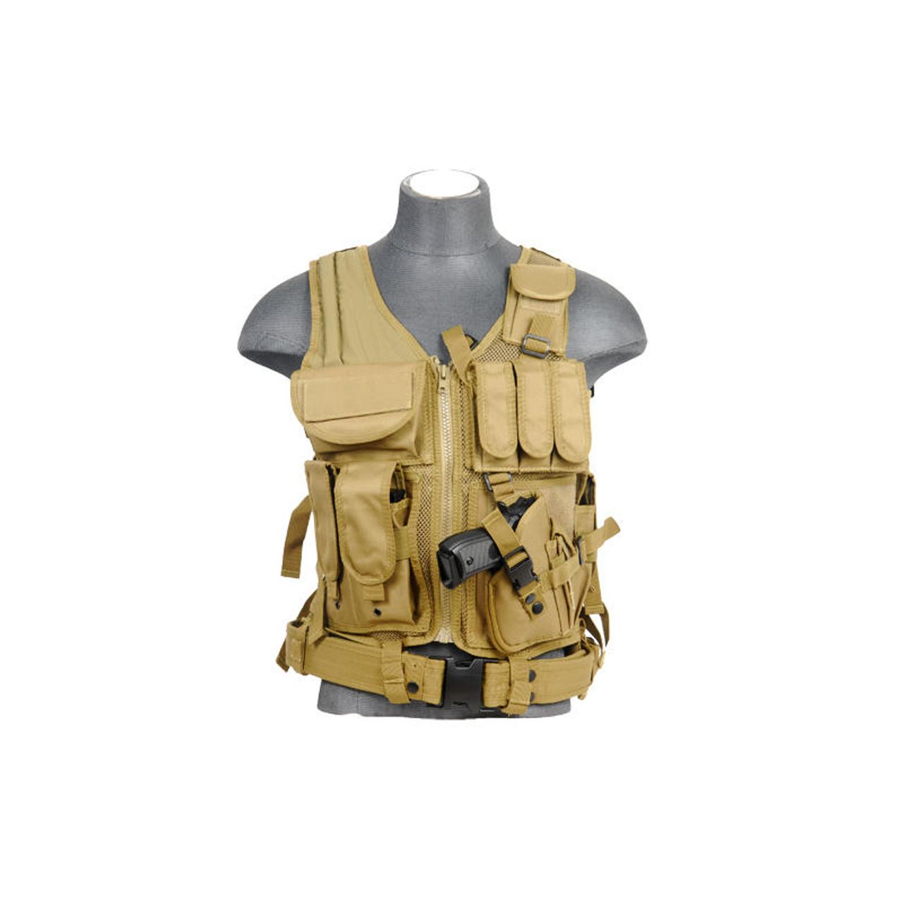 Lancer Tactical Cross Draw Tactical Vest – Tan Combat Loadout Vest ...