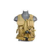 Lancer Tactical cross draw tactical vest in tan with holster and mag pouches