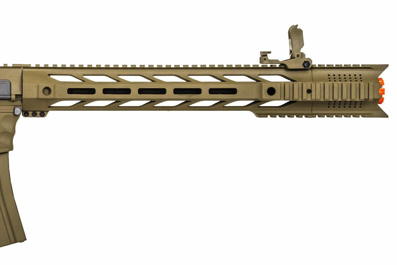 Lancer Tactical Interceptor SPR Gen 2 AEG Airsoft Rifle in Dark Earth – right side view with M-LOK rail