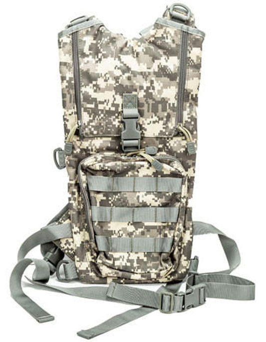 Lancer Tactical Lightweight Hydration Pack in ACU camouflage, MOLLE compatible with hydration system and multiple utility pouches for airsoft and tactical use