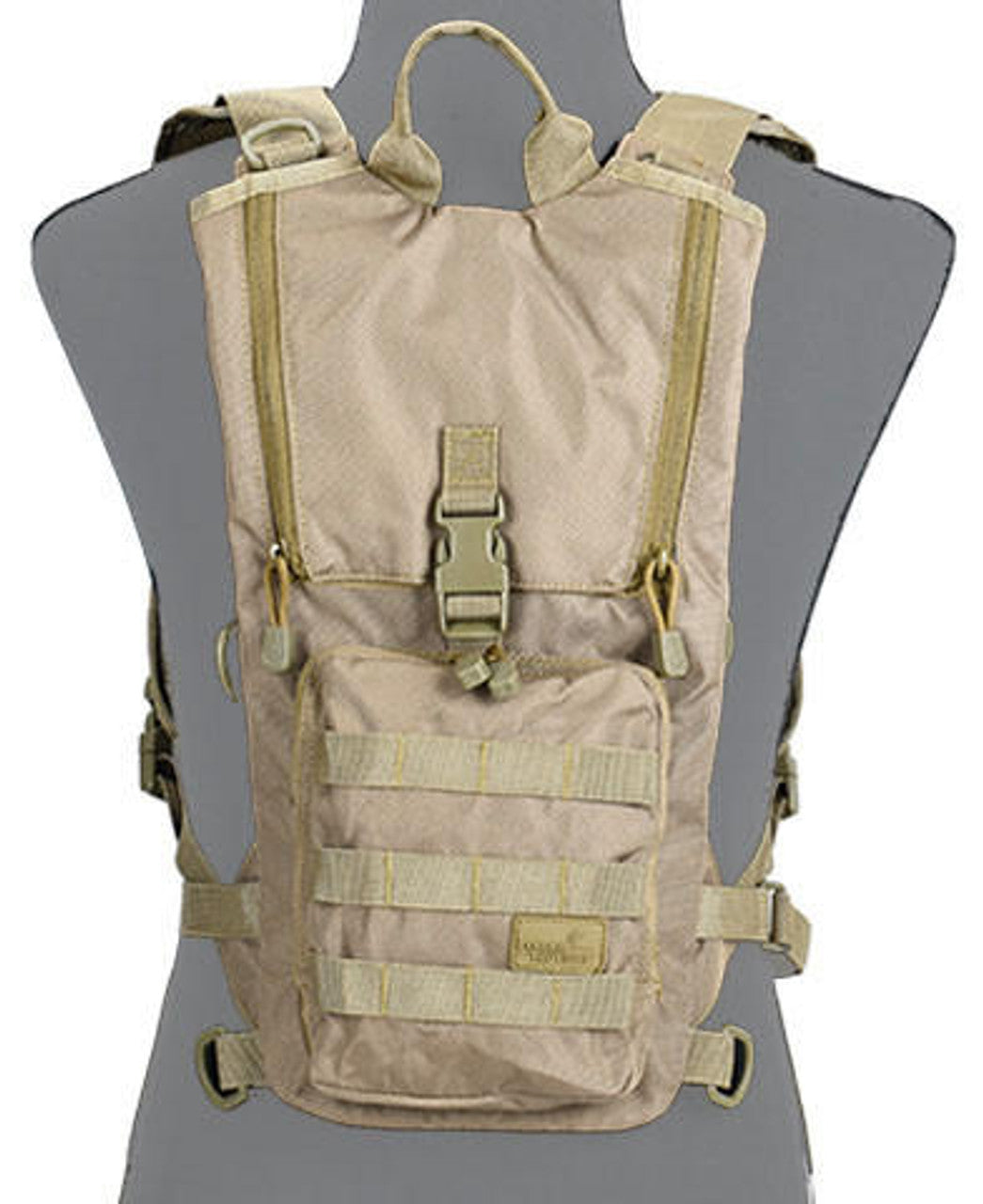Lancer Tactical Lightweight Hydration Backpack in Coyote Brown, featuring MOLLE compatibility and durable hydration system for airsoft and tactical operations