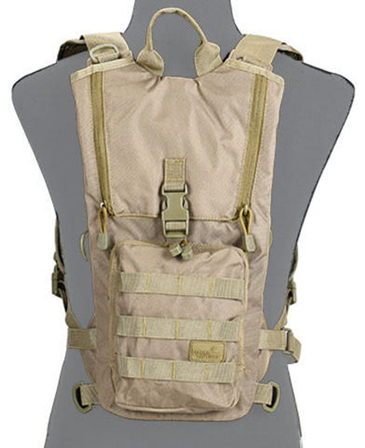 Lancer Tactical Lightweight Hydration Backpack in Coyote Brown, featuring MOLLE compatibility and durable hydration system for airsoft and tactical operations