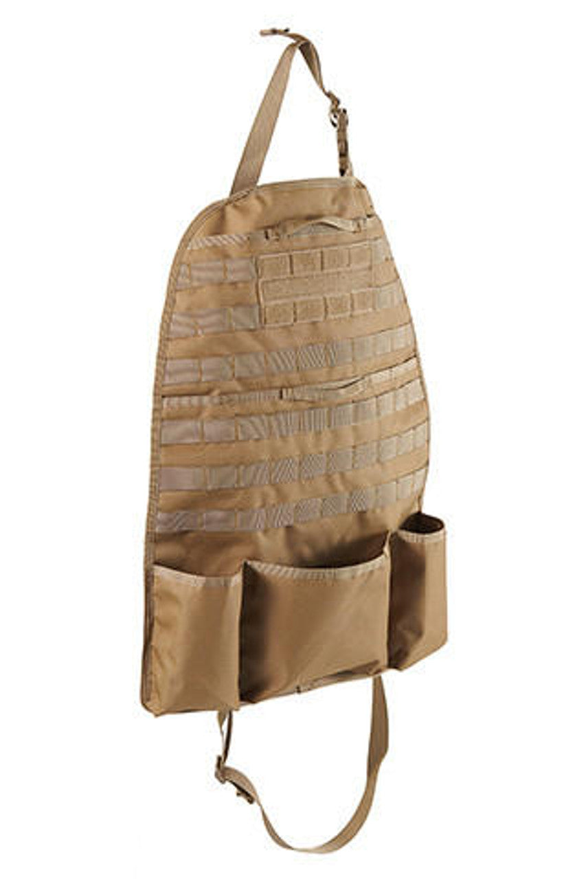 Lancer Tactical Lightweight Tactical Apron in Khaki with multiple pockets and MOLLE webbing for storing gear and accessories during tactical operations - Right Angle View of the Airsoft Tactical Apron with Pouches and Neck and Waist Straps
