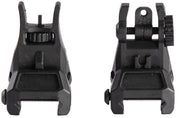 Set of front and rear Lancer Tactical polymer flip-up sights, MPN UK-LT-35B-SIGHT, featuring high-tension spring deployment and matte black finish.
