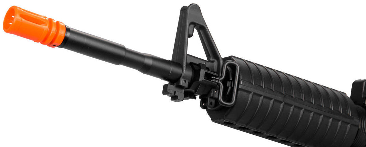 Lancer Tactical M4A1 Gas Blowback Airsoft Rifle - front view of sling clip, and the muzzle