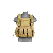 Lancer Tactical modular chest rig in tan with triple mag pouches and MOLLE webbing