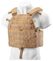 Front view of Lancer Tactical Nylon 6094 Tactical Vest in Coyote Brown, showcasing MOLLE webbing for customization and storage of tactical accessories