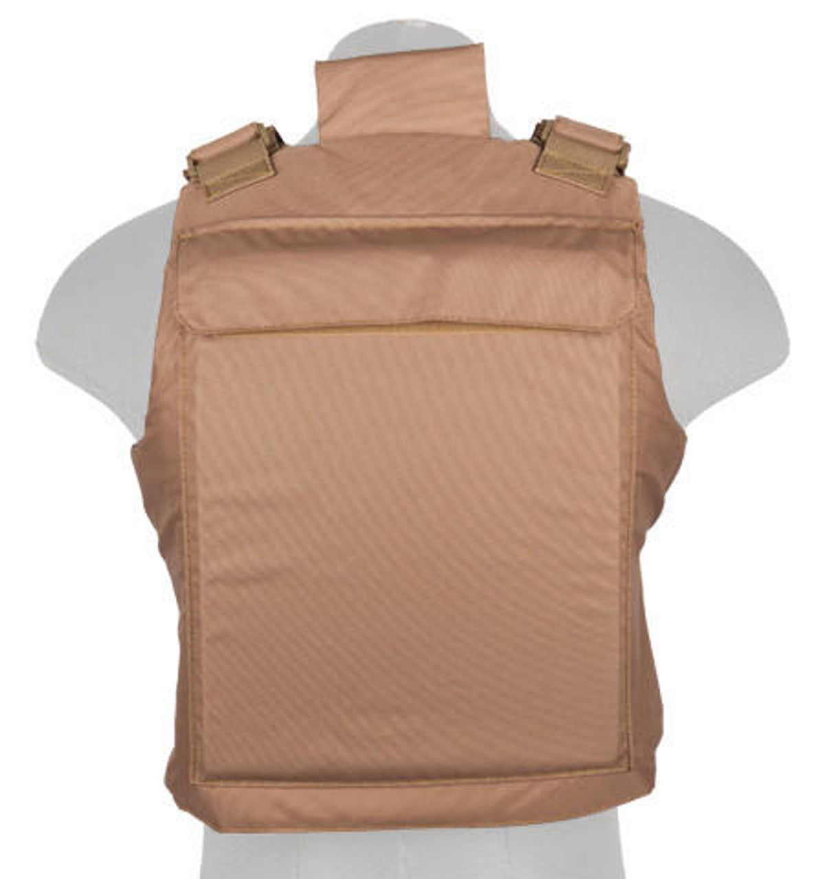 Back view of the Lancer Tactical Body Armor Tactical Vest in Khaki, featuring MOLLE webbing for additional gear attachment and customization
