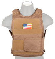 Front view of the Lancer Tactical Nylon Body Armor Tactical Vest in Khaki, showcasing MOLLE webbing for customizable pouch attachment
