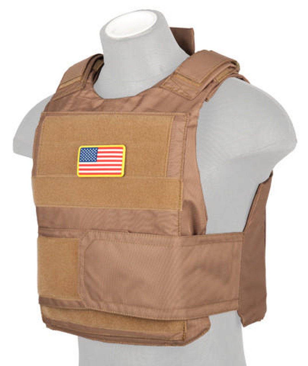 Side view of the Lancer Tactical Nylon Body Armor Tactical Vest in Khaki, highlighting adjustable straps for a secure and comfortable fit