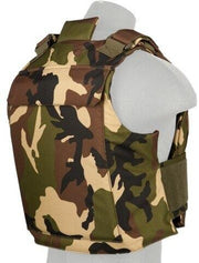 Lancer Tactical Nylon Body Armor Vest Woodland Camo, Back side with the right side angle