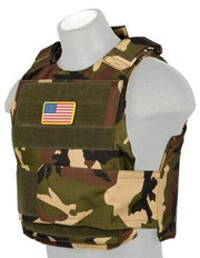 Lancer Tactical Nylon Body Armor Vest Woodland Camo, left side view of the vest