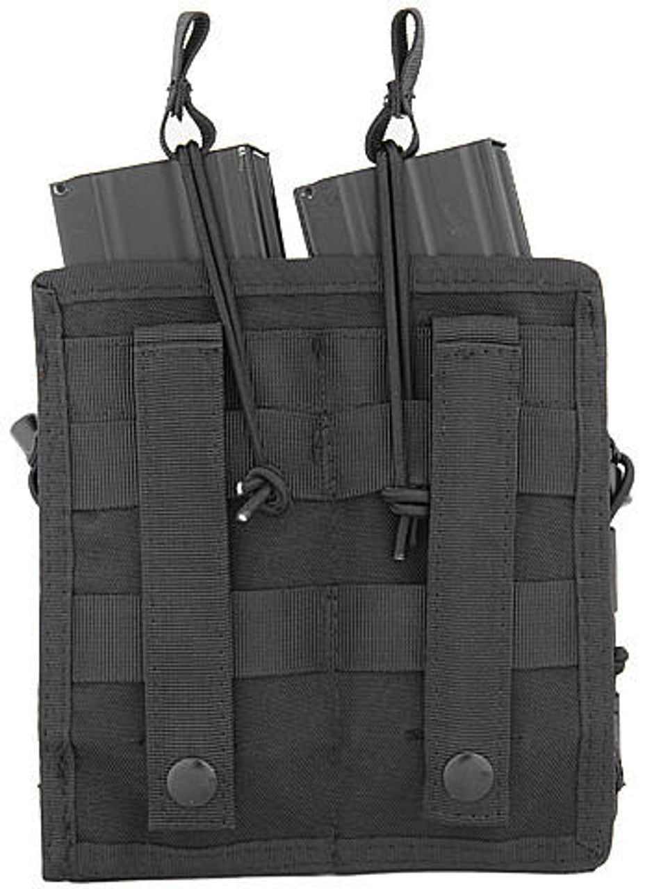 Lancer Tactical Nylon Bungee Open Top Double Mag Airsoft Pouch, Black