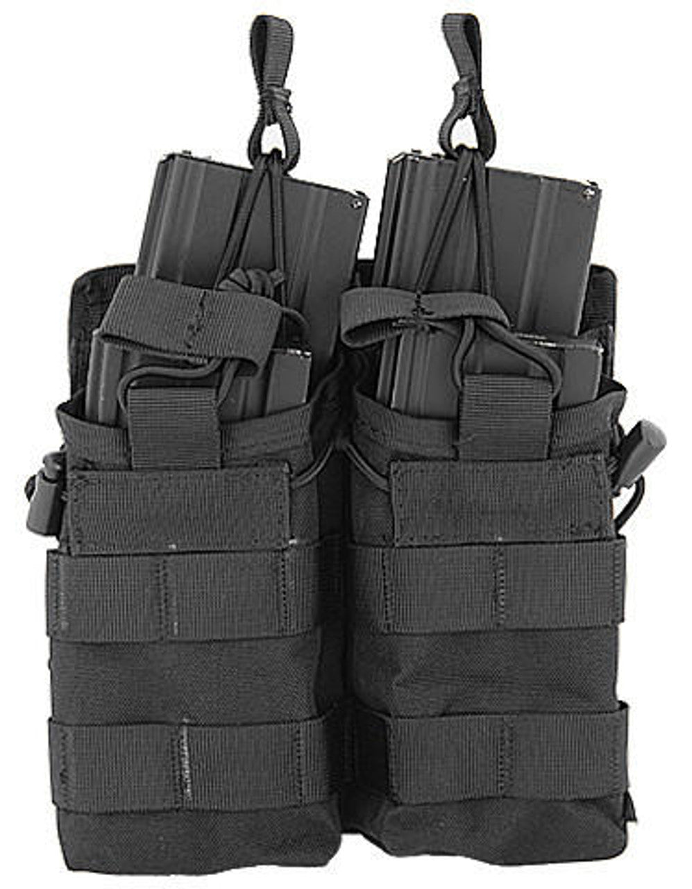 Lancer Tactical Nylon Bungee Open Top Double Mag Airsoft Pouch, Black