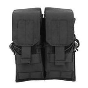 "Lancer Tactical Nylon Dual M4/M16/AK74 Magazine Pouch in Black, designed to hold two M4, M16, or AK74 magazines, featuring durable 600D nylon fabric, Velcro closures, and MOLLE compatibility for secure attachment to tactical gear