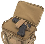 Lancer Tactical Nylon Pistol Range Bag Tan - Full View with Firearms and Accessories Stored Inside