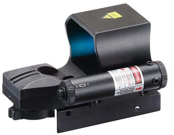 Lancer Tactical 4-Reticle Red Dot Reflex Sight w/ Red Laser – Black right side view of laser