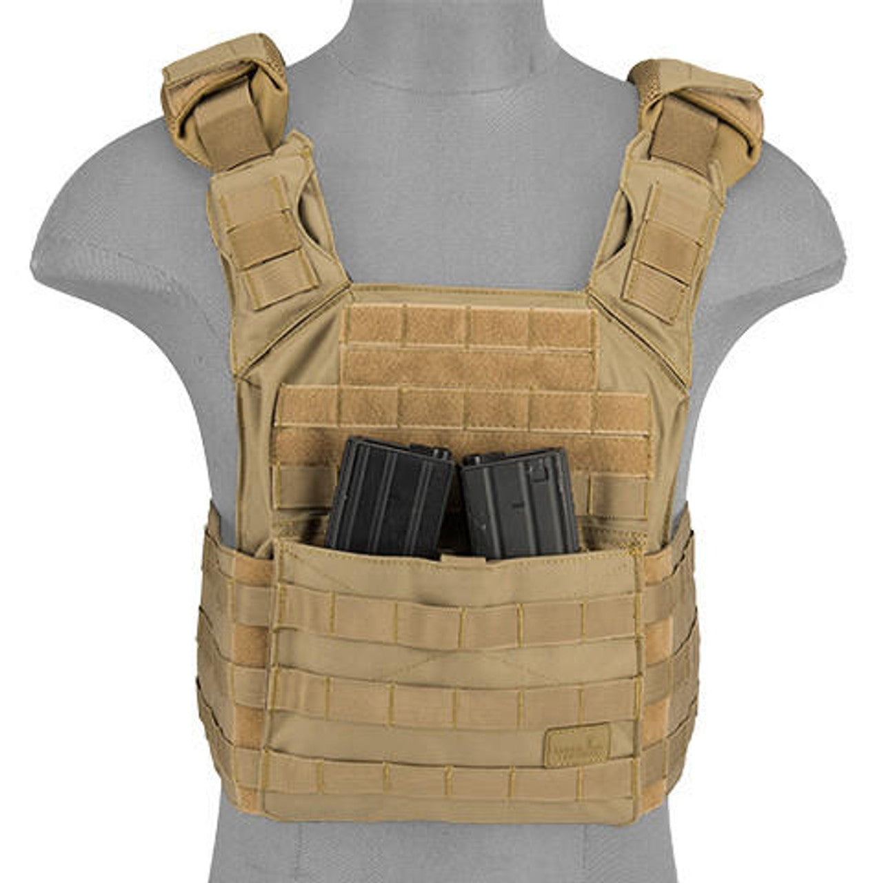 Lancer Tactical SAPC Vest for Airsoft – Tan with Dual Internal Mag Pouch