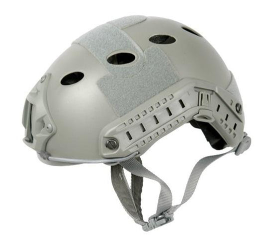 ancer Tactical SpecOps Military Style Helmet PJ Type with Rails and Velcro in Foliage Green – Front view showing the sleek design and adjustable chin straps.