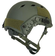 Lancer Tactical SpecOps Military NVG Helmet with mounted accessories on the rail system, including a flashlight and camera, ideal for airsoft and tactical missions, available at Gray Dragon Airsoft.