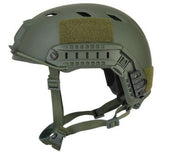 Side profile of Lancer Tactical SpecOps Military NVG Helmet in OD Green with accessory rails, perfect for mounting tactical accessories like flashlights or cameras, available at Gray Dragon Airsoft.