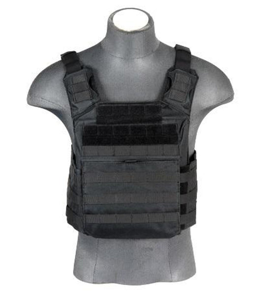 Lancer Tactical Speed Attack Plate Carrier in Black – Front view showing MOLLE webbing and plate compartments
