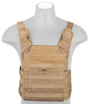 Lancer Tactical Speed Attack Tactical Vest in Coyote Brown with MOLLE webbing, adjustable pouches, and rugged design for tactical use.