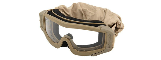 Lancer Tactical UV400 safety goggles offering eye protection in a sleek tan design with clear lens.