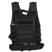 Back View of Youth Tactical Vest in Black – Adjustable Straps and MOLLE Webbing