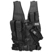 Front View of Lancer Tactical Youth Cross Draw Vest in Black with Holster and Mag Pouches