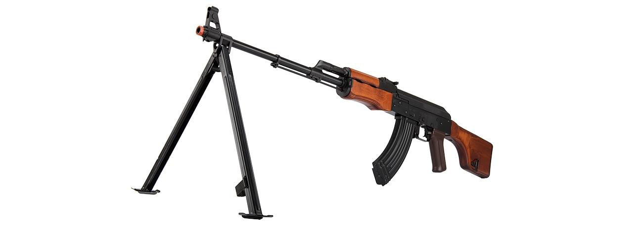 LCT Airsoft RPK Two-Tone Real Wood Airsoft LMG AEG - view of bipod extended upwards