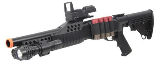 M180C2 Tactical Pump Action Airsoft Shotgun with red dot sight and shell holder