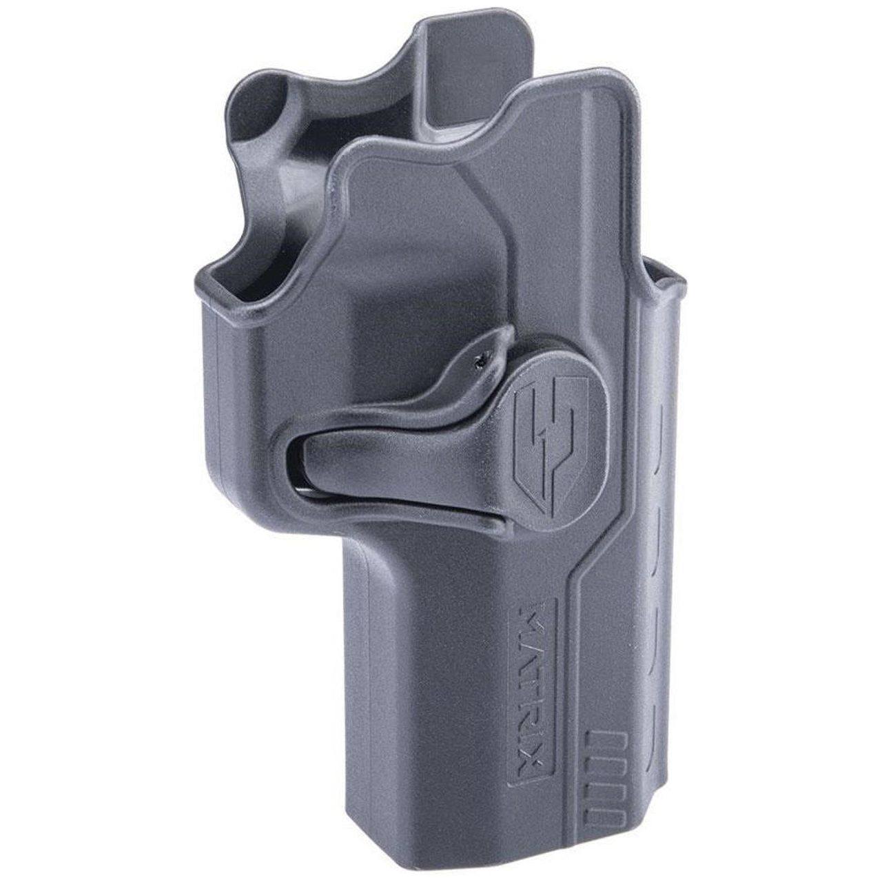 Black Matrix Archon Type B holster, featuring a sleek and durable design without a mount, offering secure retention and compatibility with various mounting options