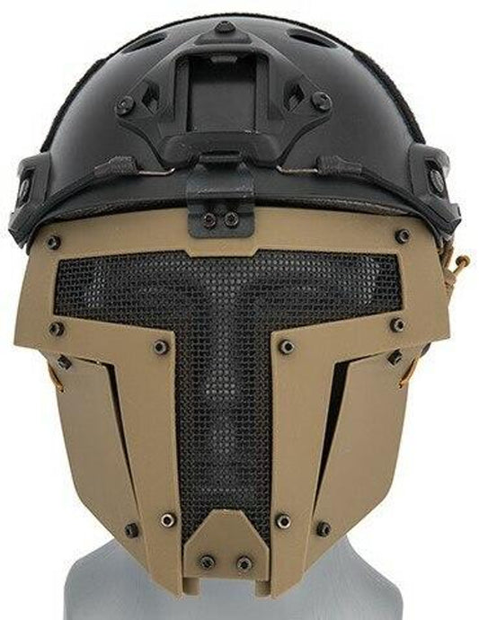 "Wosport Tactical Mesh Half-Face Mask with breathable steel mesh and reinforced nylon design, featuring adjustable straps for a secure and comfortable fit.