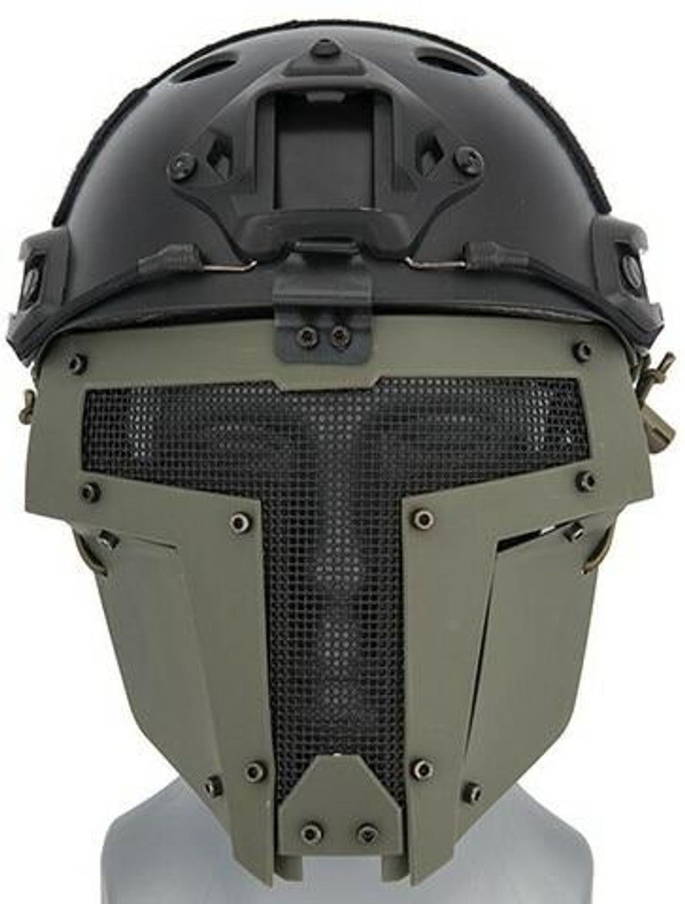 Mesh Mask Face Shield in OD Green for Airsoft Helmet Systems, lightweight and durable steel mesh design for tactical protection and breathable comfort