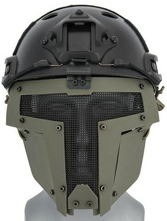 Mesh Mask Face Shield in OD Green for Airsoft Helmet Systems, lightweight and durable steel mesh design for tactical protection and breathable comfort