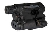 Lancer Tactical PEQ-15 battery box and integrated red laser module in matte black right angel view 