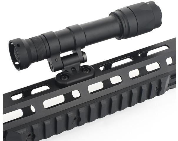 Ranger Armory M-LOK 500 lumen tactical flashlight black with pressure switch airsoft mounted on top of rifle