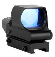 Raptors Airsoft Quad Reticle Red Dot Sight – Red/Green Multi-Reticle, Black front view showing the lens
