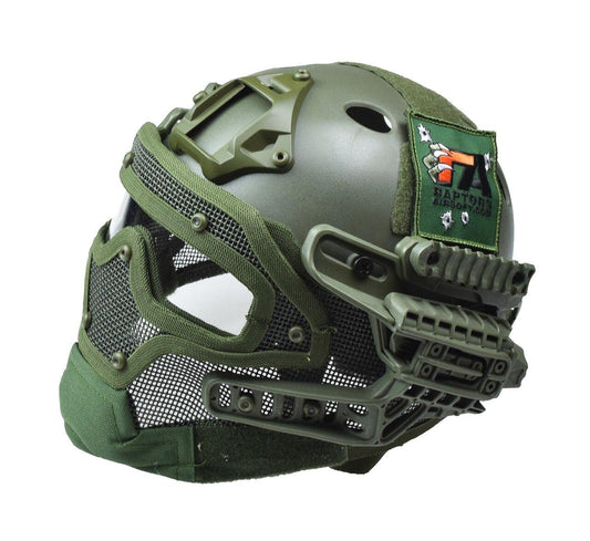 RTQ G4 System PJ Helmet in OD Green featuring accessory rails and full mask.