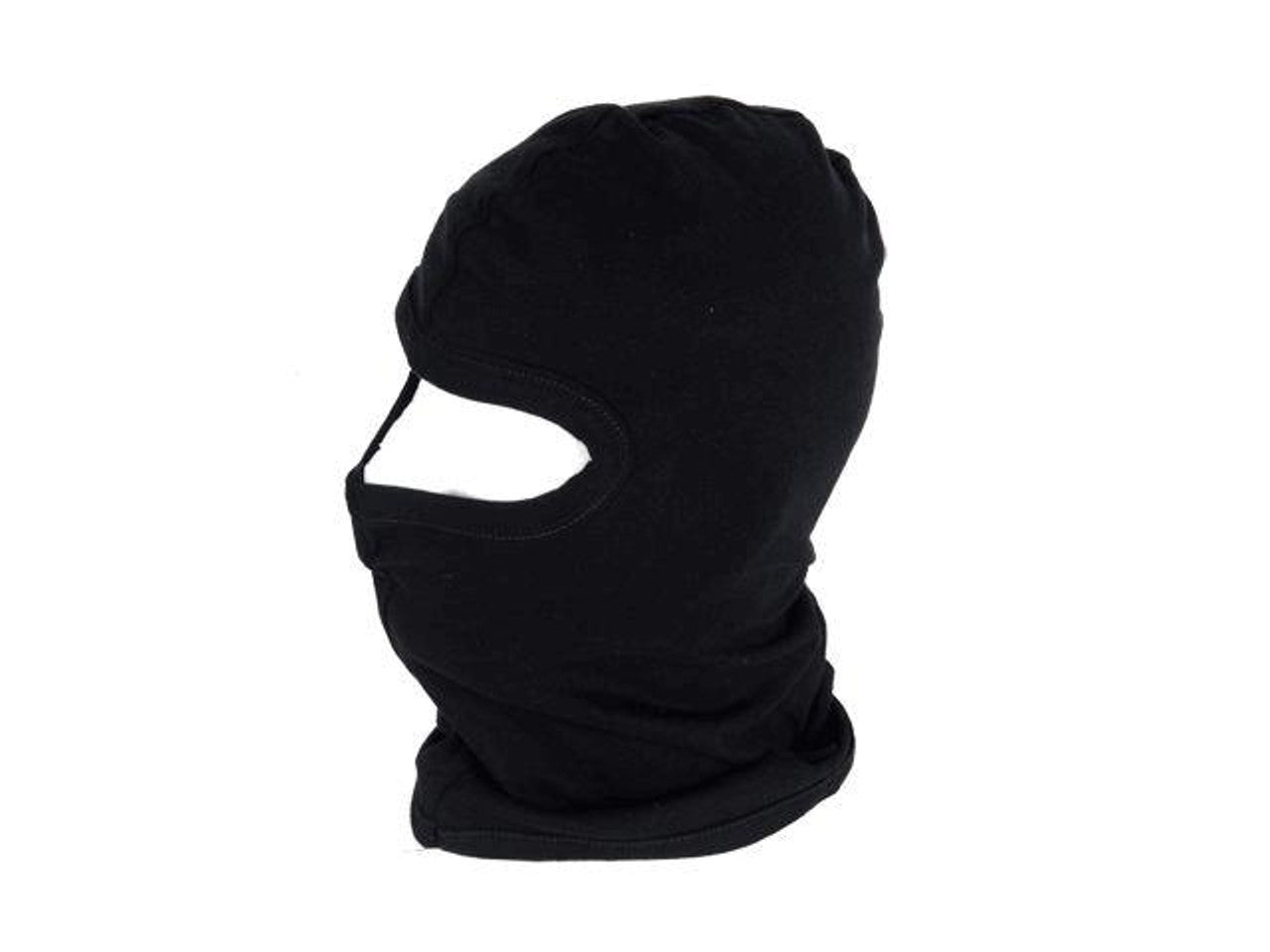 Black SWAT balaclava providing full-face tactical coverage under helmet