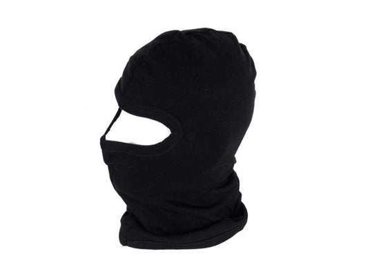 Black SWAT balaclava providing full-face tactical coverage under helmet